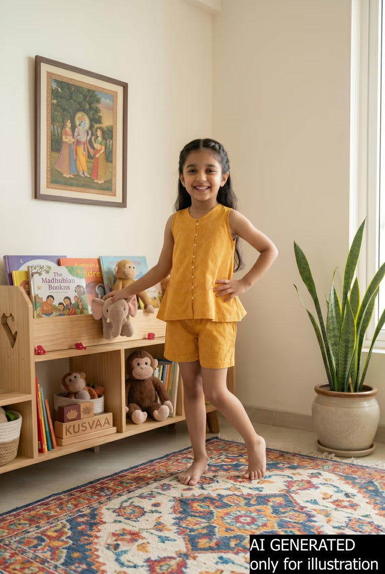 Trushna Handloom Cotton Girl’s Top Short Set